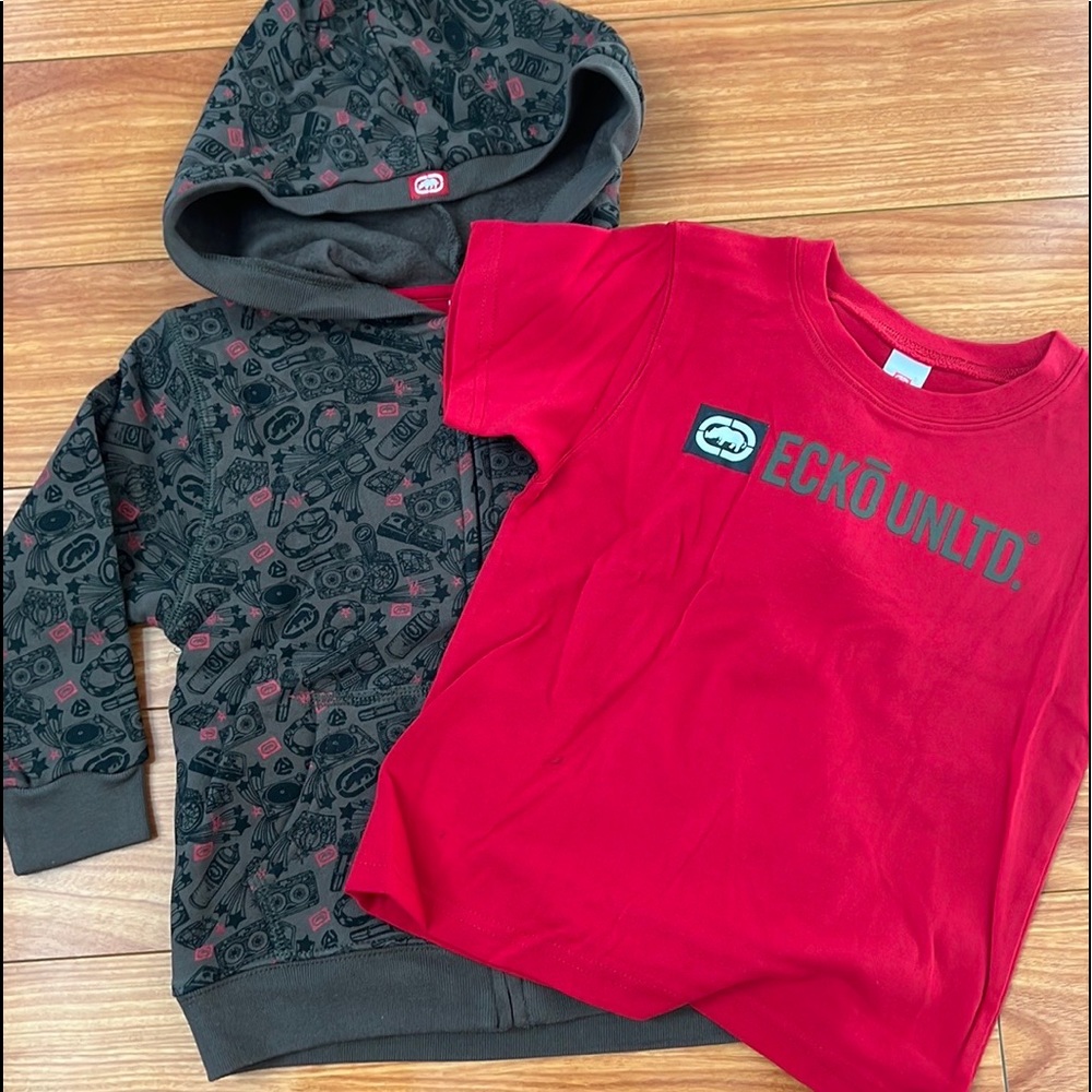 New Ecko Unltd Green Design Jacket and Red Logo T-Shirt, Size for 3T,100% Cotton